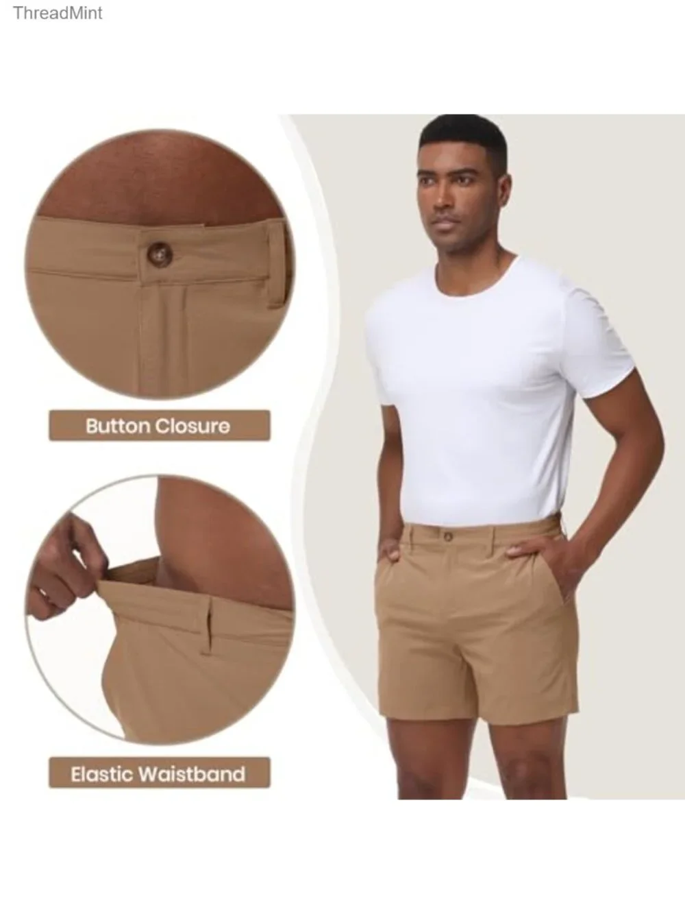 Men's 5/7 Inch Stretch Casual Shorts Quick Dry 4 Pockets Golf Hiking